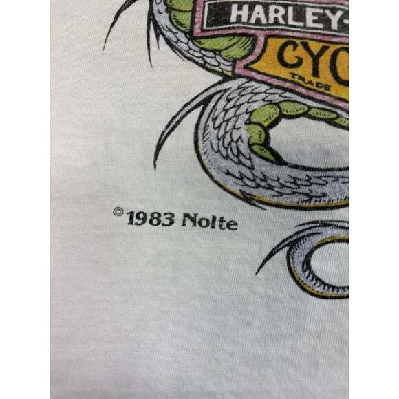 Vintage Harley Davidson 3D Emblem Single Stitch T-Shirt Dragon Bike Large 1980s